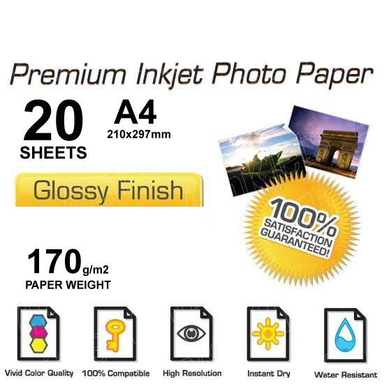 A4 -Premium Glossy Photo Paper(20 sheet, 170gsm)