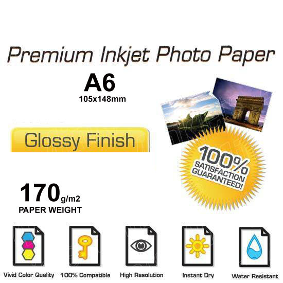 A6 -Premium Glossy Photo Paper(50 sheet, 170gsm)