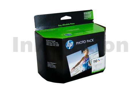 Genuine HP No.110 (Q8700AA) Colour Ink Cartridge + 120 Pack 6\" x 4\" Paper